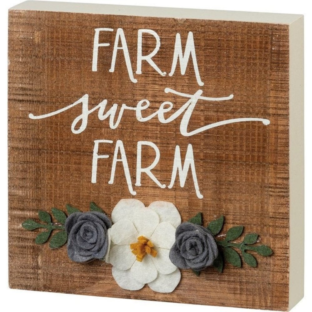 Block Sign - Farm Sweet Farm Cow Floral Sign